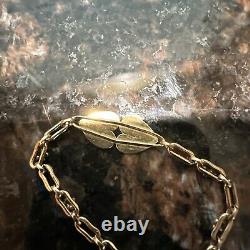 Baby Gold 10K double Heart Paper Clip Blue Enamel Bracelet Antique 3Gr Beautiful