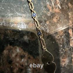 Baby Gold 10K double Heart Paper Clip Blue Enamel Bracelet Antique 3Gr Beautiful