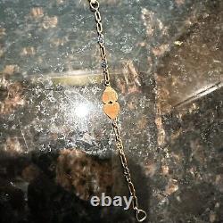 Baby Gold 10K double Heart Paper Clip Blue Enamel Bracelet Antique 3Gr Beautiful