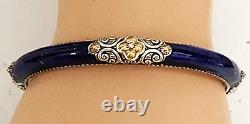 Barbara Bixby Cobalt Blue Enamel Sterling Silver 18K Gold Hinged Cuff Bracelet