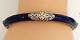 Barbara Bixby Cobalt Blue Enamel Sterling Silver 18k Gold Hinged Cuff Bracelet