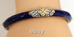 Barbara Bixby Cobalt Blue Enamel Sterling Silver 18K Gold Hinged Cuff Bracelet