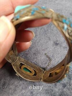 Beautiful Antique Chinese sterling Silver filigree enamel turquoise Bracelet