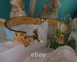 Beautiful Aqua Blue Gold Plate Hermes Enamel Click Clack Bracelet 7