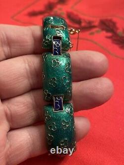 Beautiful Designer Retro Ciner Green Blue Enamel Woman's Bracelet 1970's 1980's