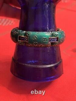 Beautiful Designer Retro Ciner Green Blue Enamel Woman's Bracelet 1970's 1980's