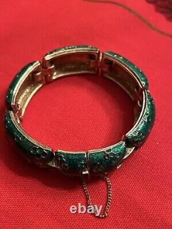 Beautiful Designer Retro Ciner Green Blue Enamel Woman's Bracelet 1970's 1980's