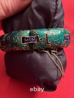 Beautiful Designer Retro Ciner Green Blue Enamel Woman's Bracelet 1970's 1980's