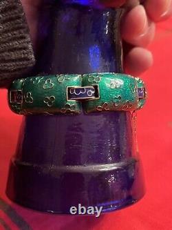 Beautiful Designer Retro Ciner Green Blue Enamel Woman's Bracelet 1970's 1980's