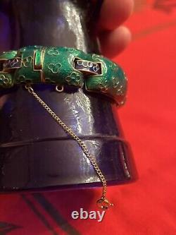 Beautiful Designer Retro Ciner Green Blue Enamel Woman's Bracelet 1970's 1980's