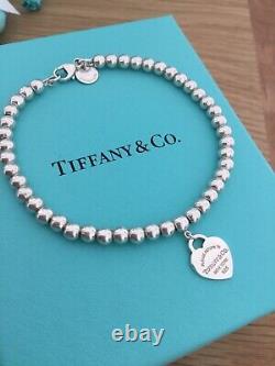 Beautiful Genuine Tiffany And Co Enamel Blue Heart Bracelet 17 Cm £225
