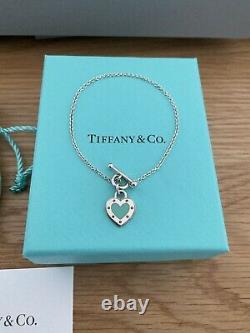 Beautiful Genuine Tiffany And Co Enamel Blue Love Heart Bracelet 17cm With Box