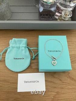 Beautiful Genuine Tiffany And Co Enamel Blue Love Heart Bracelet 17cm With Box