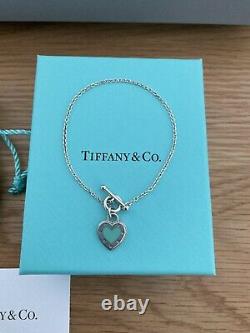 Beautiful Genuine Tiffany And Co Enamel Blue Love Heart Bracelet 17cm With Box