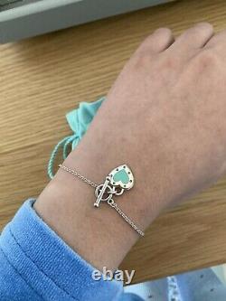 Beautiful Genuine Tiffany And Co Enamel Blue Love Heart Bracelet 17cm With Box