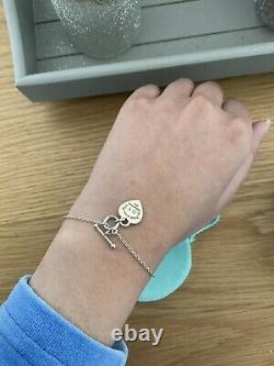 Beautiful Genuine Tiffany And Co Enamel Blue Love Heart Bracelet 17cm With Box