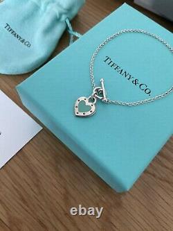 Beautiful Genuine Tiffany And Co Enamel Blue Love Heart Bracelet 17cm With Box