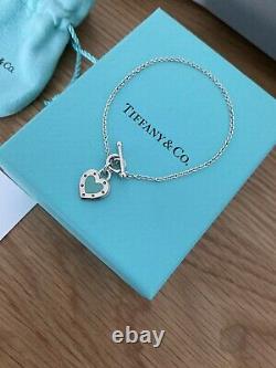 Beautiful Genuine Tiffany And Co Enamel Blue Love Heart Bracelet 17cm With Box