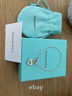 Beautiful Genuine Tiffany And Co Enamel Blue Love Heart Bracelet 17cm With Box