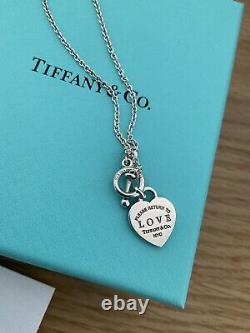 Beautiful Genuine Tiffany And Co Enamel Blue Love Heart Bracelet 17cm With Box