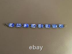 Beautiful Vintage Art Deco Dutch 8 Panel Blue & White Enamel Bracelet