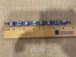Beautiful Vintage Art Deco Dutch 8 Panel Blue & White Enamel Bracelet