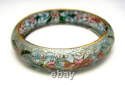 Beautiful Vintage Plique A Jour Bangle Bracelet Blue Floral Stained Glass