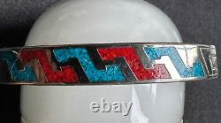 Beautiful Vintage Silver Bracelet Blue & Red Enamel Signed