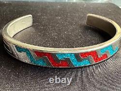 Beautiful Vintage Silver Bracelet Blue & Red Enamel Signed