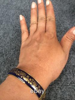 Beautiful Vtg Blue Enamel Guilloche gold tone Bangle Bracelet