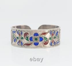 Beautiful ethnic sterling silver floral green blue red enamel motif bracelet