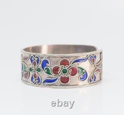Beautiful ethnic sterling silver floral green blue red enamel motif bracelet