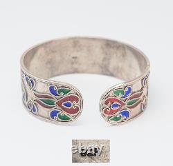 Beautiful ethnic sterling silver floral green blue red enamel motif bracelet