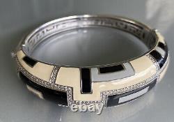 Belle Etoile Art Deco Bangle Ivory Grey Bracelet MSRP $485 Enamel 925 Silver