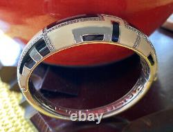 Belle Etoile Art Deco Bangle Ivory Grey Bracelet MSRP $485 Enamel 925 Silver