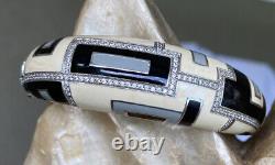 Belle Etoile Art Deco Bangle Ivory Grey Bracelet MSRP $485 Enamel 925 Silver