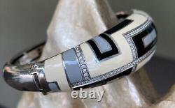 Belle Etoile Art Deco Bangle Ivory Grey Bracelet MSRP $485 Enamel 925 Silver