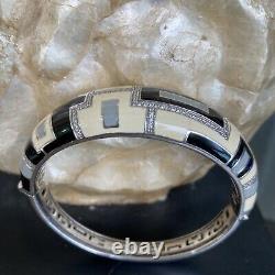 Belle Etoile Art Deco Bangle Ivory Grey Bracelet MSRP $485 Enamel 925 Silver