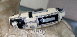 Belle Etoile Art Deco Bangle Ivory Grey Bracelet MSRP $485 Enamel 925 Silver