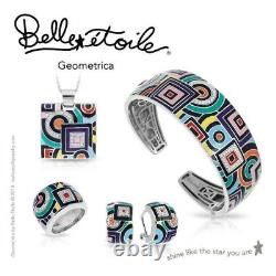 Belle Etoile Aztec Bangle Solid 925 Sterling Silver Pave' Classic Fine Enamel