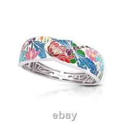 Belle Etoile Dragonfly Bangle White & Blue Italian Enamel Sterling Silver Pave