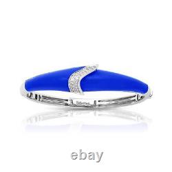 Belle Etoile Riva Bangle 925 Sterling Silver Pave' Blue, Black Fine Enamel