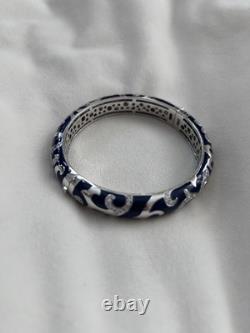 Belle Etoile Sterling 925 Blue Enamel Royale Bangle Bracelet EUC