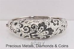 Belle Étoile Sterling Silver Fleur De Lace White Enamel Hinged Bangle 6.5 53.5g