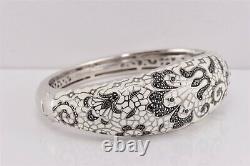 Belle Étoile Sterling Silver Fleur De Lace White Enamel Hinged Bangle 6.5 53.5g