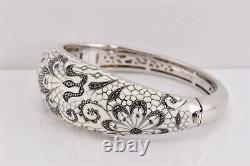 Belle Étoile Sterling Silver Fleur De Lace White Enamel Hinged Bangle 6.5 53.5g