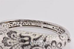 Belle Étoile Sterling Silver Fleur De Lace White Enamel Hinged Bangle 6.5 53.5g