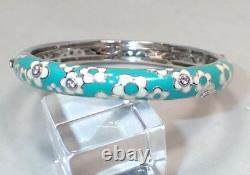 Belle Etolie Italy Sterling Silver Enamel Daisies Hinged Bangle Bracelet Medium