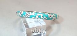 Belle Etolie Italy Sterling Silver Enamel Daisies Hinged Bangle Bracelet Medium