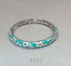 Belle Etolie Italy Sterling Silver Enamel Daisies Hinged Bangle Bracelet Medium